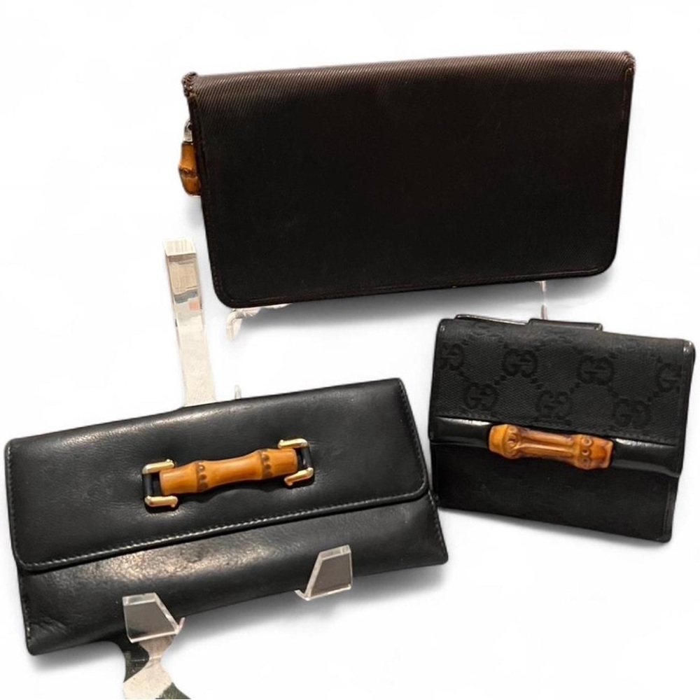 Lot of 3 Gucci Bamboo Accent Wallets